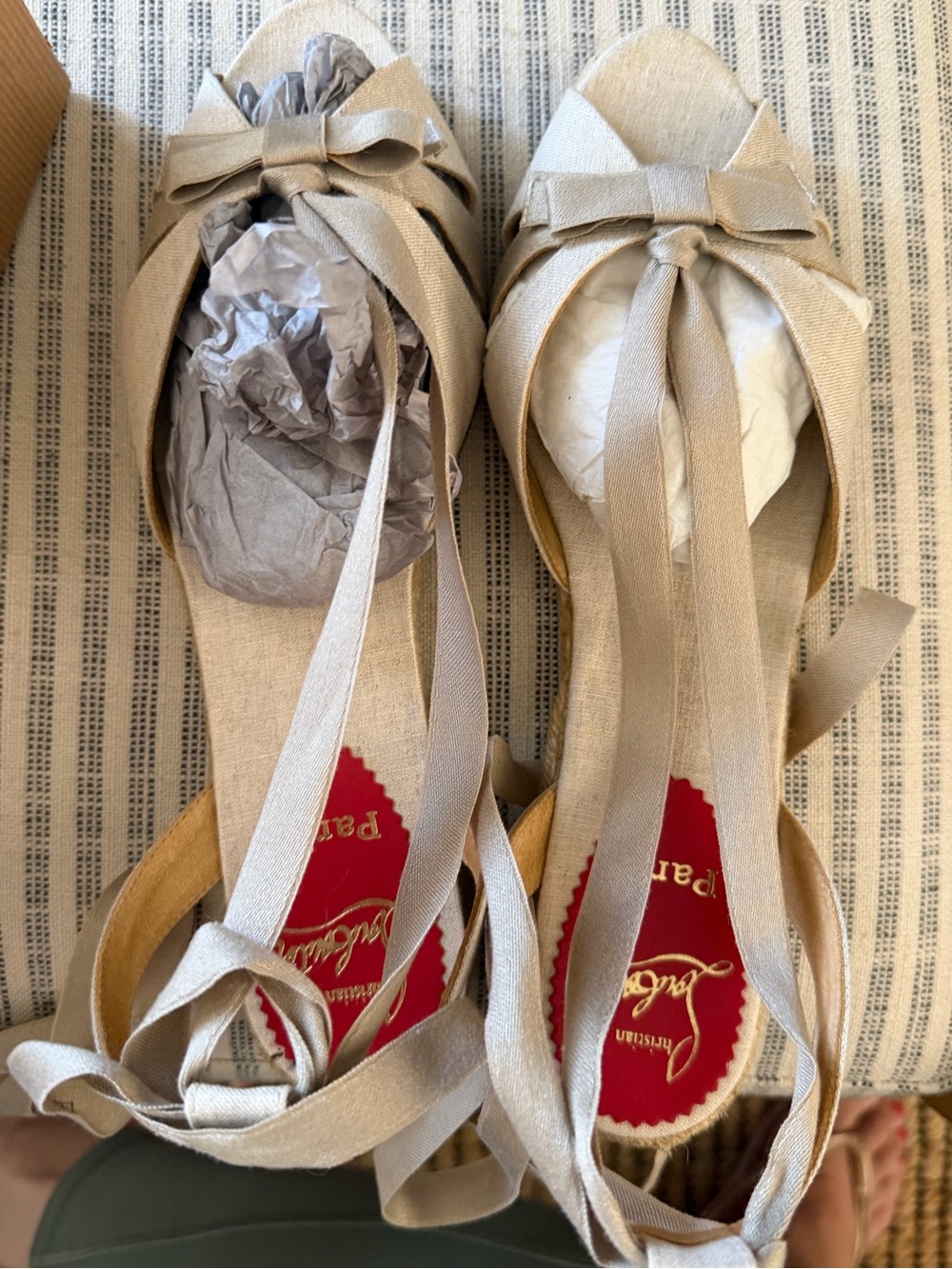 Christian Louboutin Beige Ribbon Espadrille Wedges